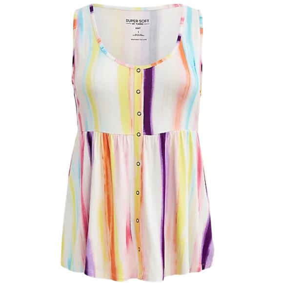 Torrid NWOT Babydoll Super Soft Scoop Neck Button-Front Tank Size 0X L/12 Stripe - Picture 5 of 6